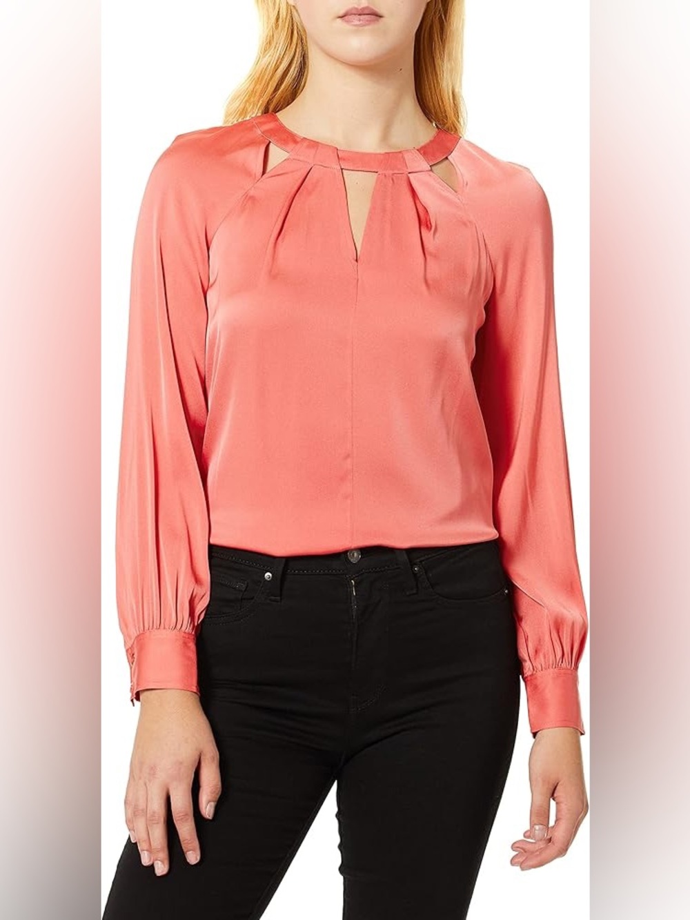 Trina Turk Maritsa Silk Blouse L Spiced Coral Cutout Keyhole Luxury Top